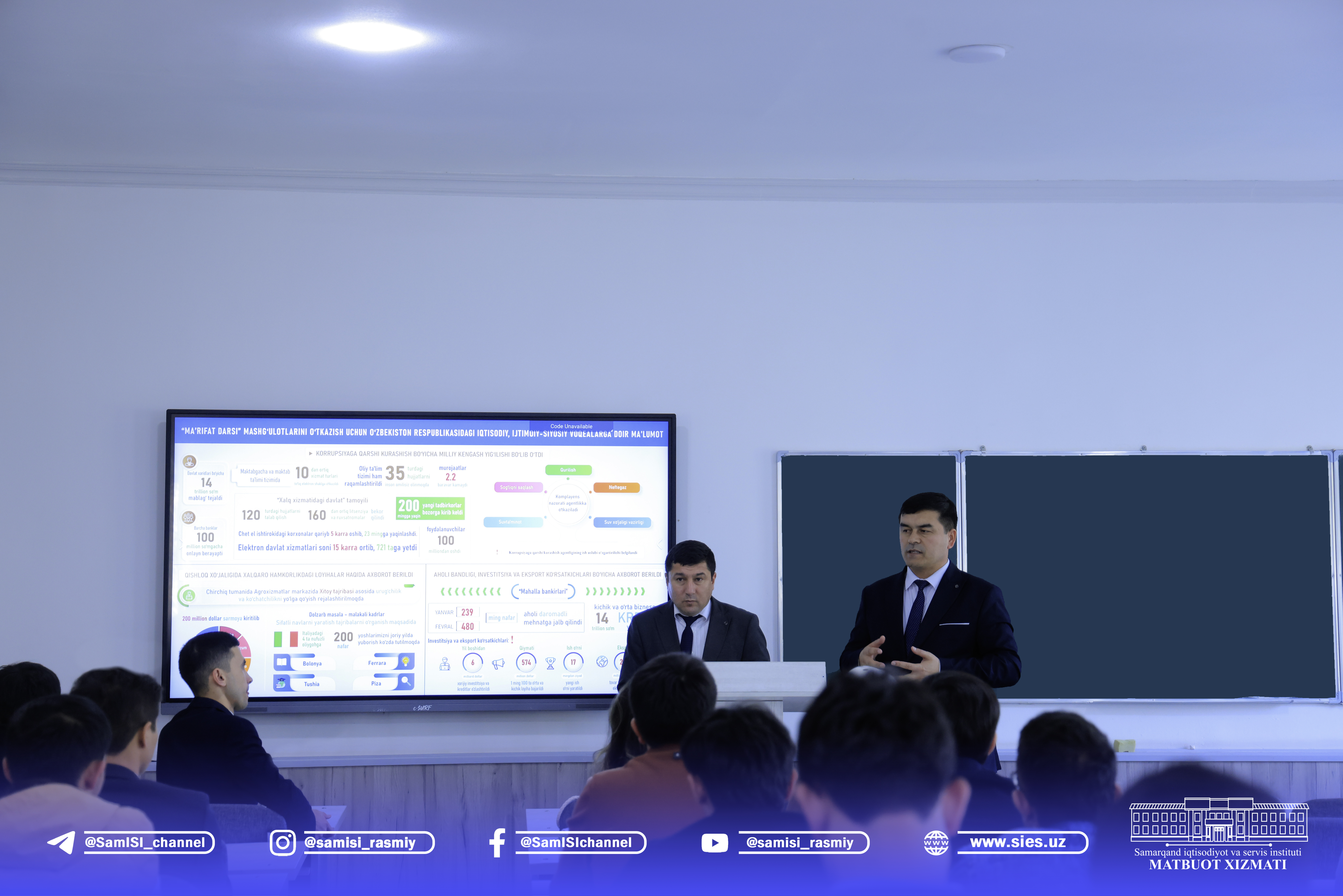 Ma'rifat darslarida talabalarga iqtisodiy, ijtimoiy-siyosiy voqealarga doir ma'lumotlar berilmoqda