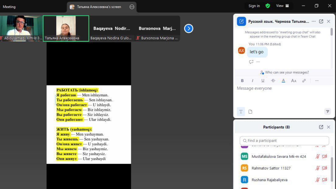 Oʻzbek tili va adabiyoti kafedrasi tomonidan “Dolzarb 90 kun” loyihasi doirasida til va tafakkur mashg‘ulotlari olib borilmoq...